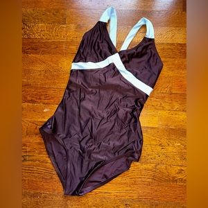 Natalie Dancewear Brown and Blue Strappy Leotard for Ballet - Medium Adult